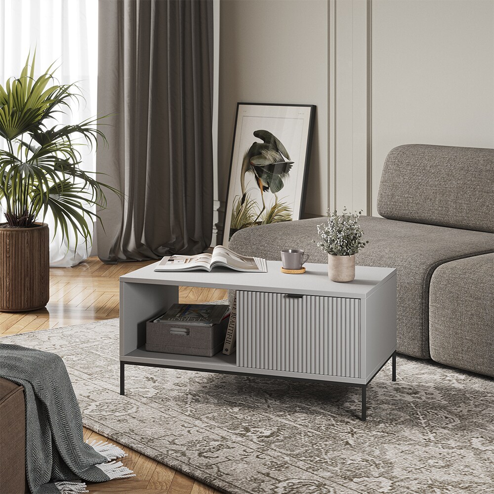 Vicco Couchtisch Eliza 90 x 50 cm, Grau, moderner Wohnzimmertisch mit Schublade
