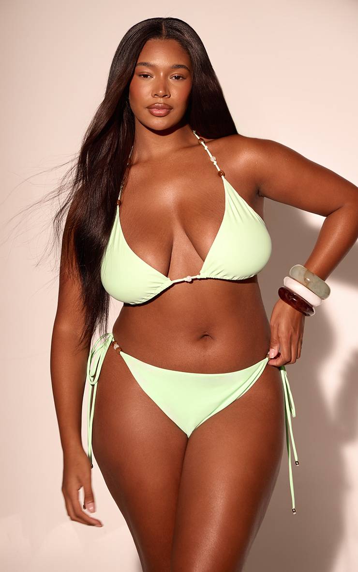 Citron Vert Bas De Bikini Tanga Grande Taille Avec Détails De Perles