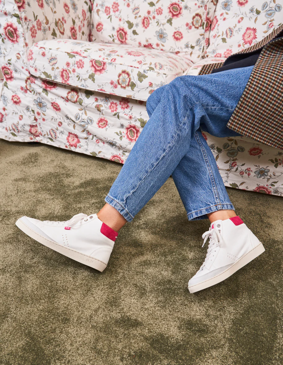 Baskets montantes Alexia - Cuir vegan blanc fuchsia