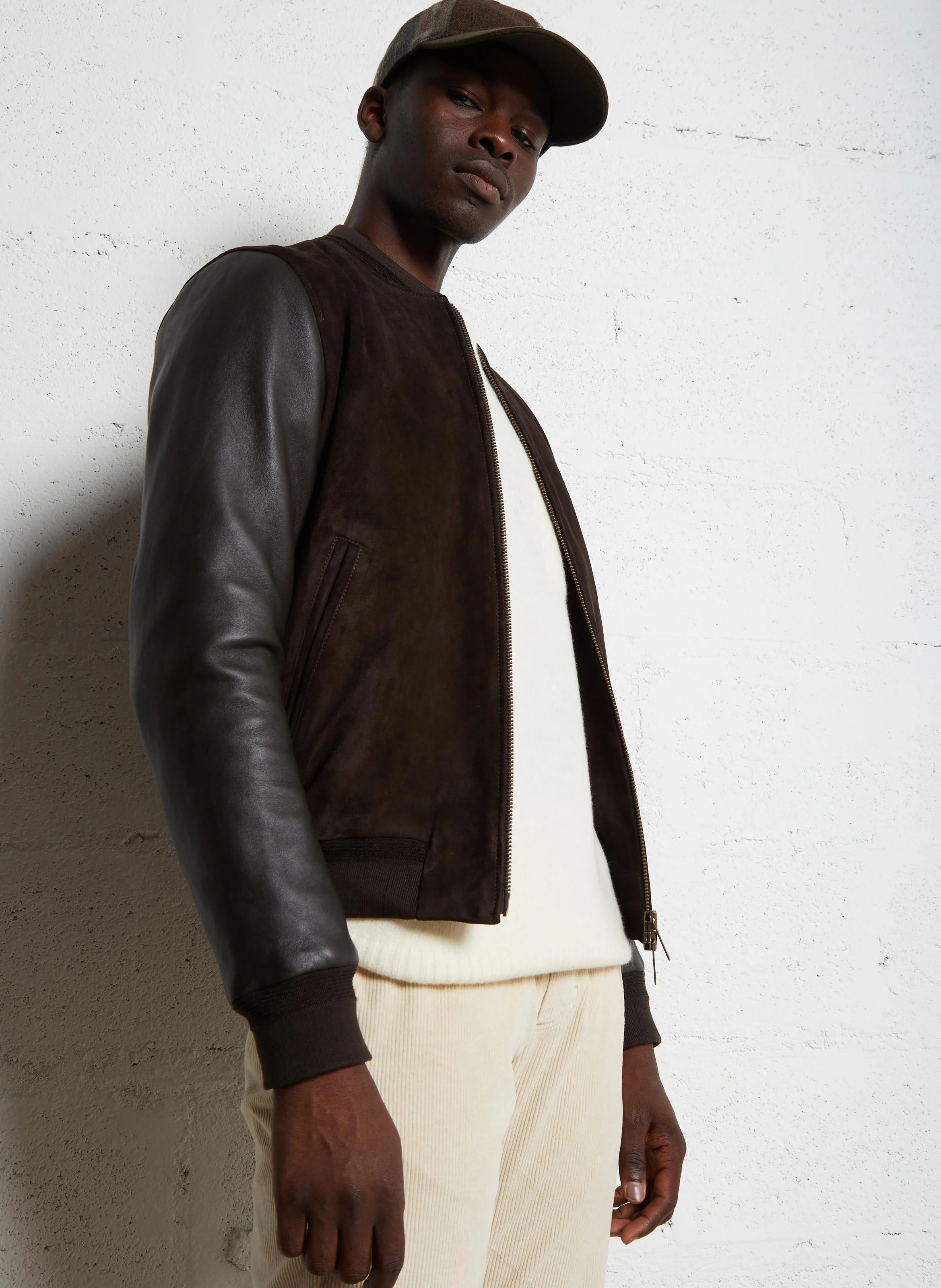 BIDDY - Blouson col teddy en cuir | Marron