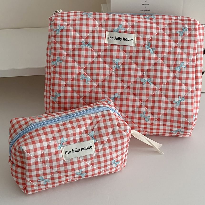 ZenlyHabit - Make-uptas / clutch / etui van geruite stof met strik