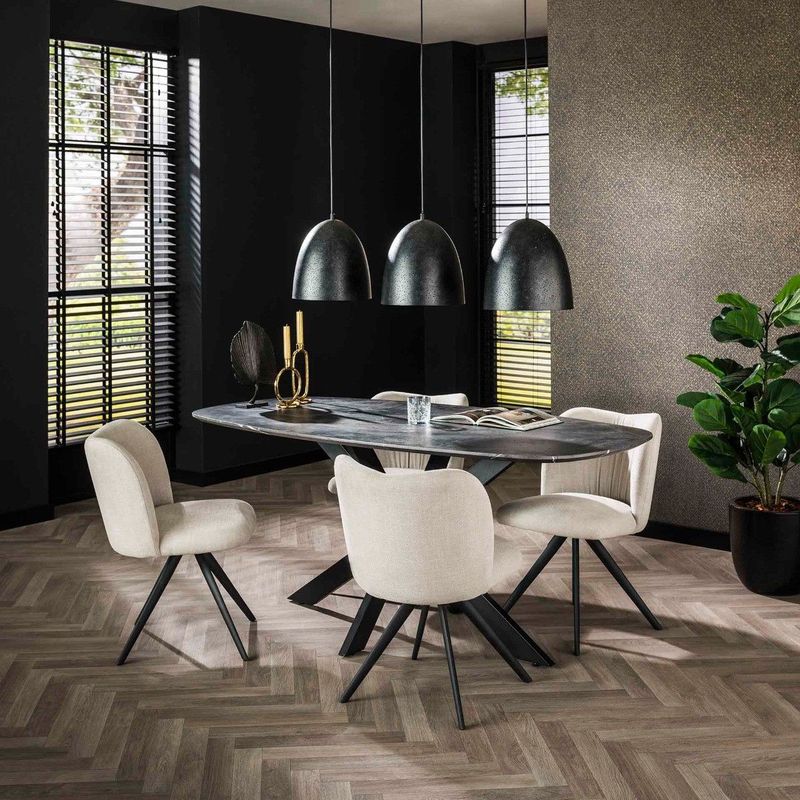 Fraaai Marco eettafel 180 cm deens ovaal - zwart marmer look -  Marmer