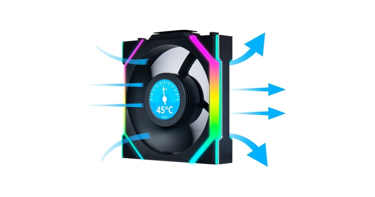 Lian LiUNI FAN SL120 LCD Wireless RGB case fan  (Zwart, 120 x 124.5 x 28 mm, PWM)