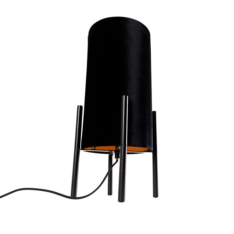 Moderne tafellamp zwart met velours zwarte kap - Rich