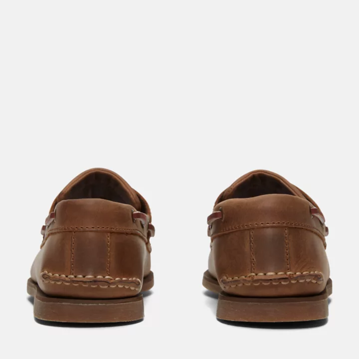 Chaussures bateau classique en cuir pour homme en marron foncé