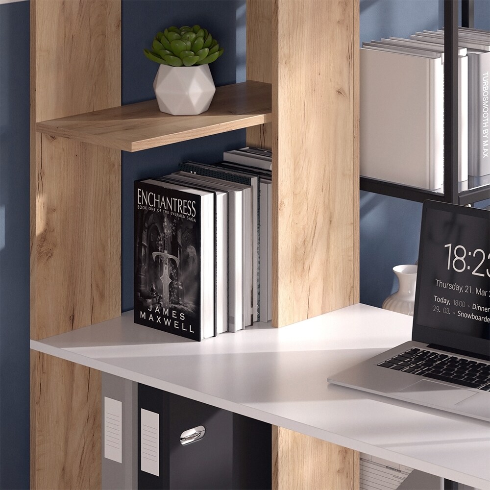 Vicco Schreibtisch Tower Weiß Sonoma 122 x 55 cm mit 4 Fächern