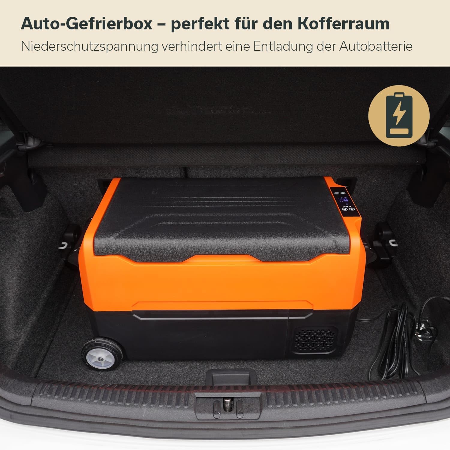 Skandika Auto-Gefrierbox 35 bis 55 L +10 ° bis -20 °C | Kompressor Kühlbox mit Trennwand, leise, Eco-Mode, mit 12 V Stecker oder Netzteil für Steckdose | Camping Kühlschrank für Auto, LKW, Bus, Camper