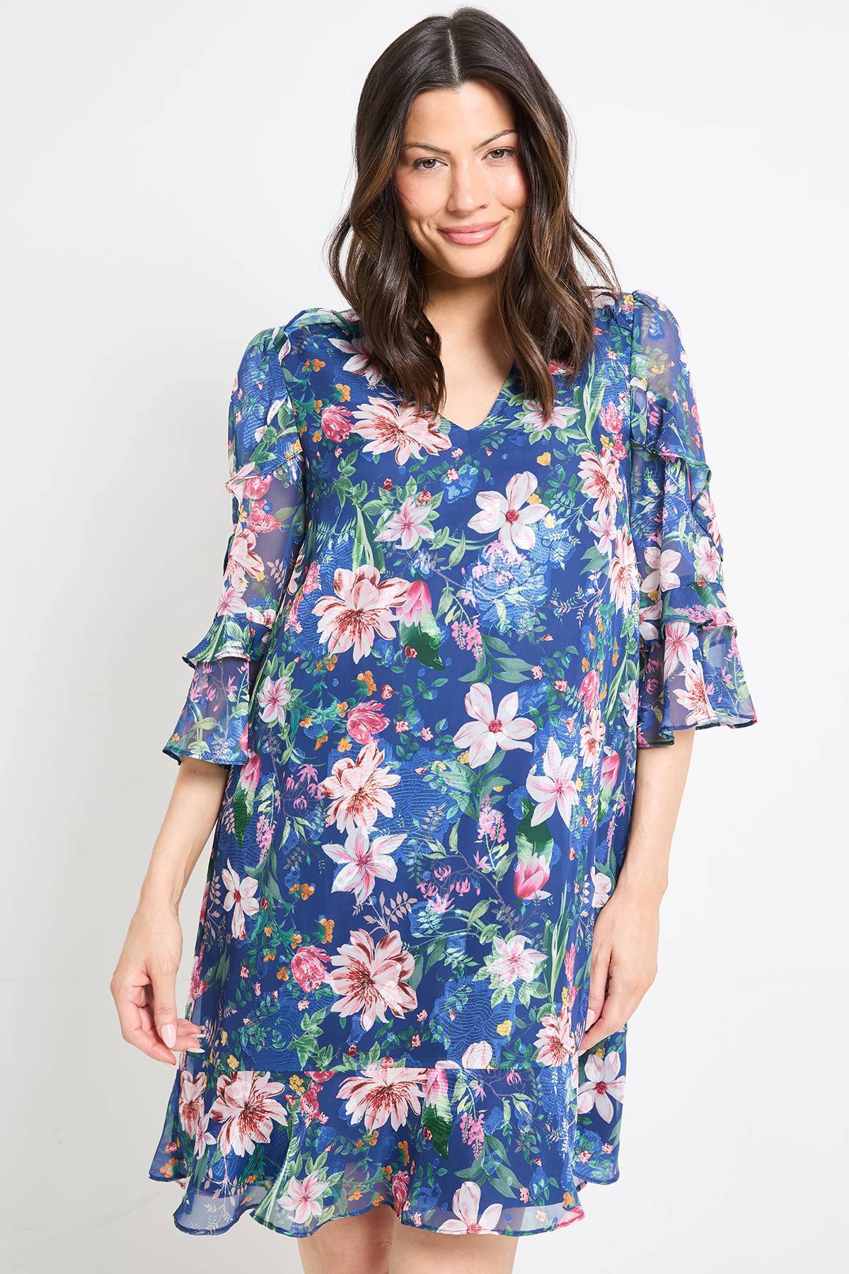 Wallis Robe Droite À Volants Et Imprimé Fleuri