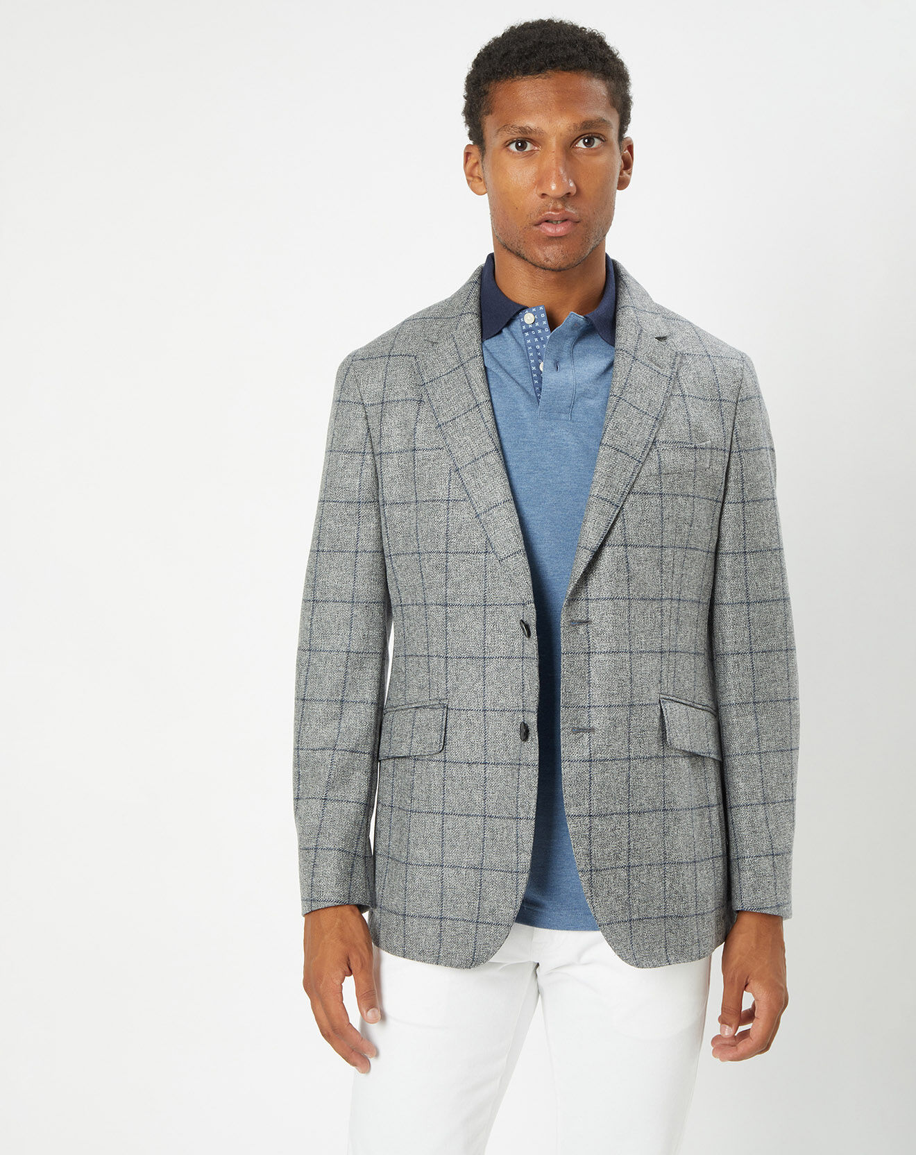 Hackett London Veste 100% Laine à carreaux fins gris/bleu