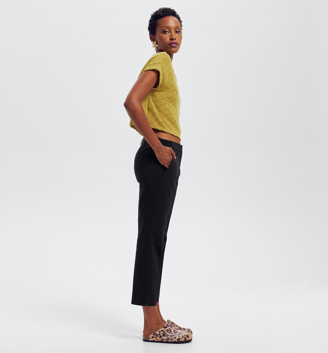 Pantalon cigarette uni Femme - Noir