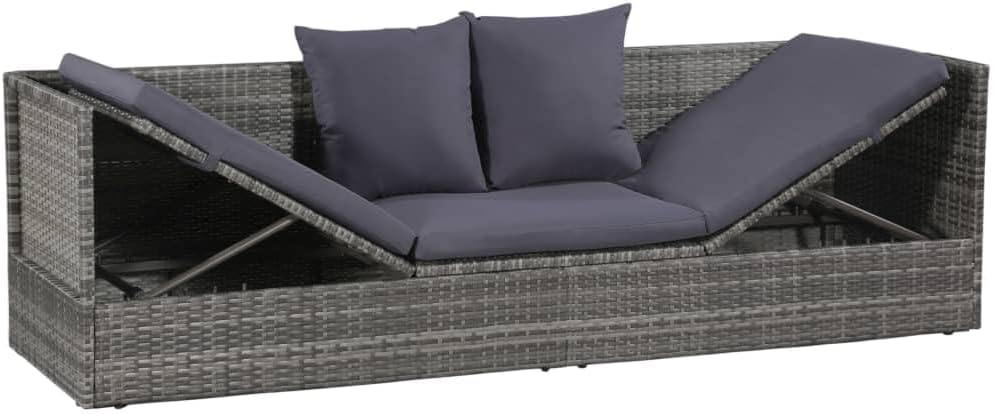 Garten-Sofabett 200x60 cm Poly Rattan Grau