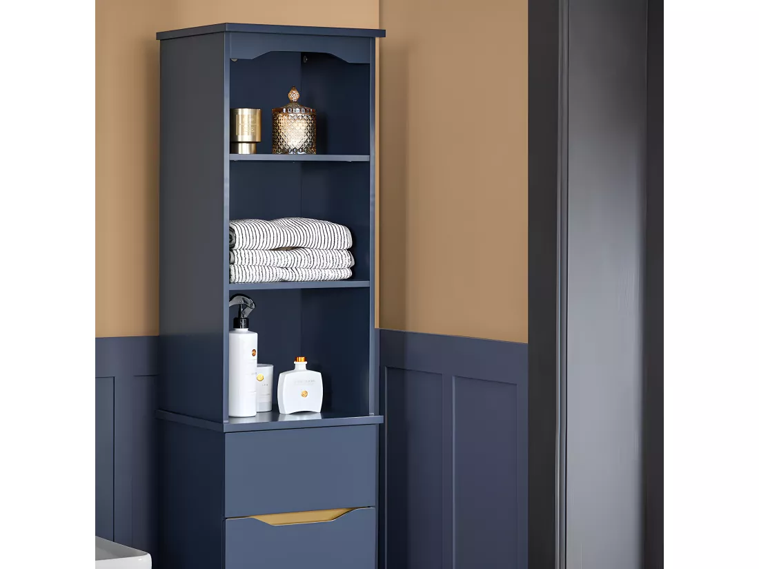 SoBuy BZR112-B Meuble Colonne de Salle de Bain, Armoire Haute, Étagère de Rangement, Placard de Rangement, Colonne de Rangement Bleu foncé