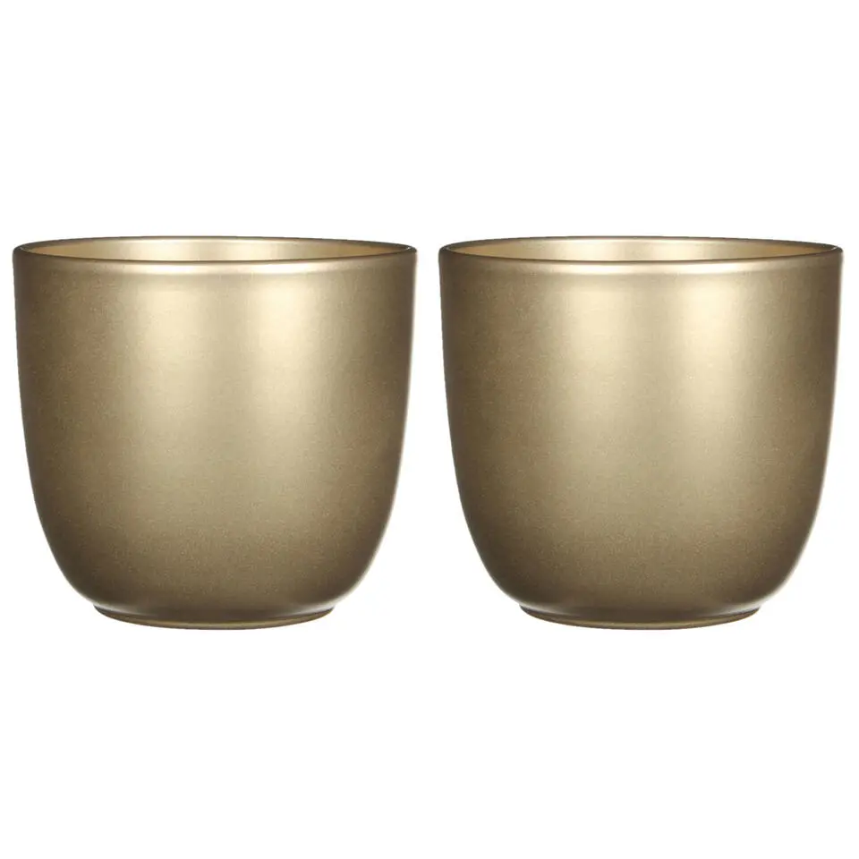 Mica Decorations Bloempot - goud - glanzend - keramiek - 14 x 14 cm