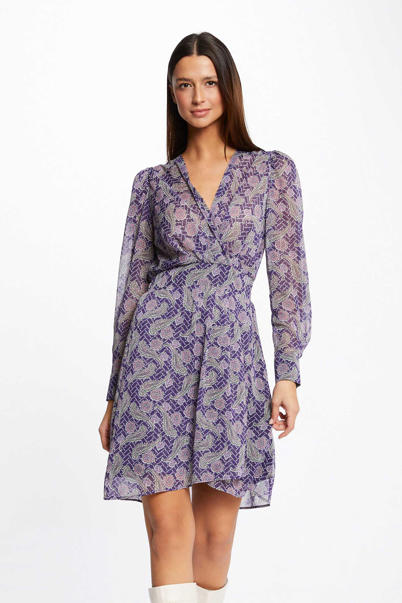 Vestido evasê com estampa paisley - Roxo
