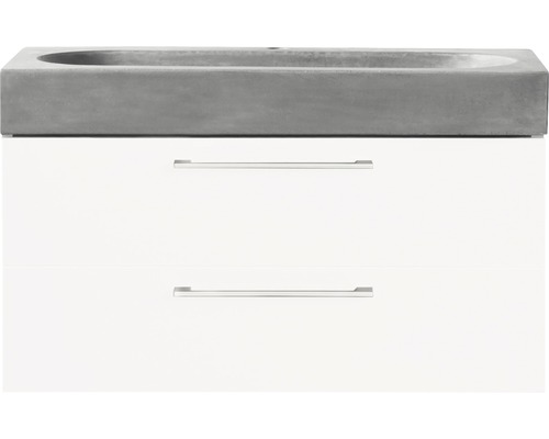 Badkamermeubelset Differnz Somero BxHxD 80 x 57 x 38 cm, frontkleur wit hoogglans met wastafel betongrijs