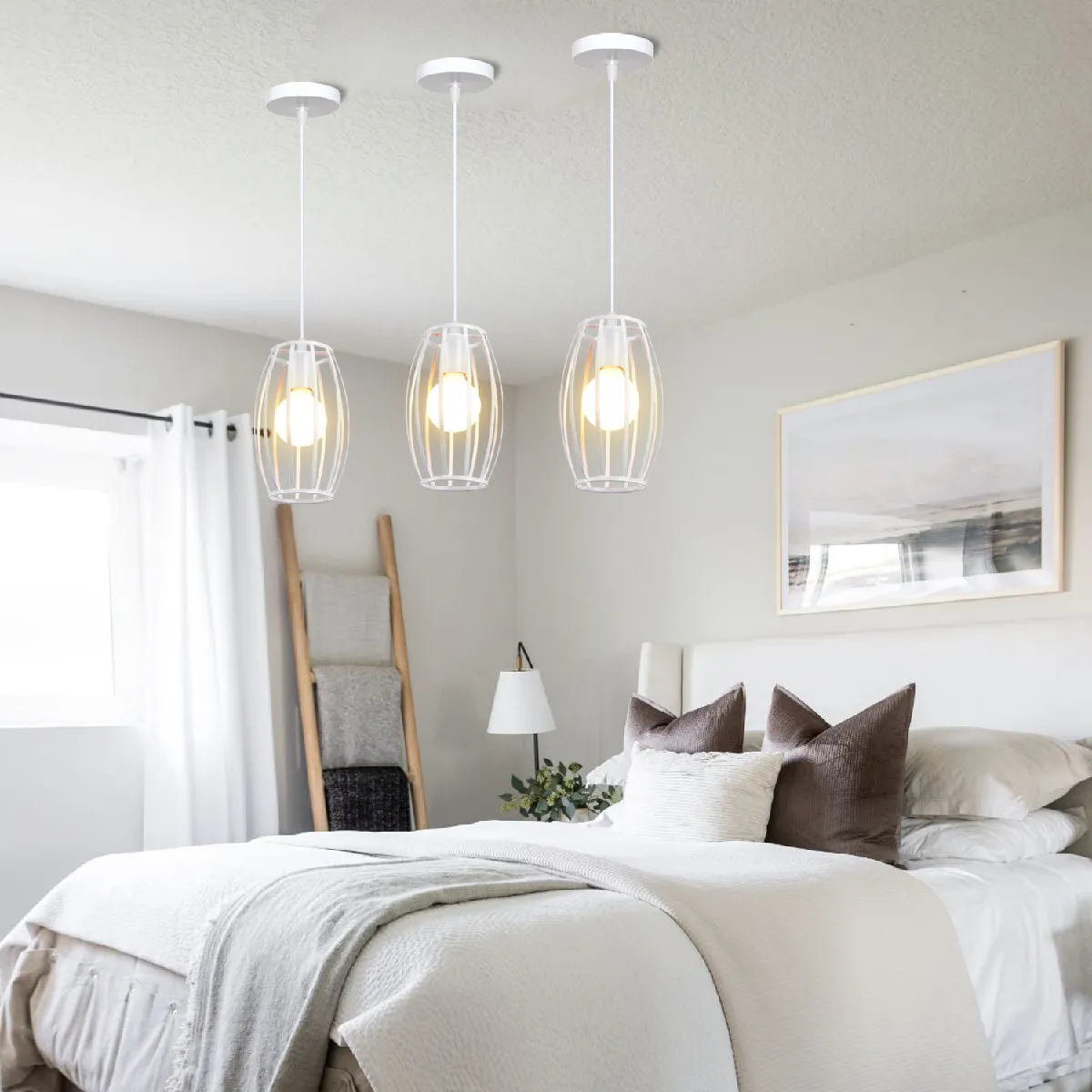 Stoex 2PCS Suspension Luminaire D'Intérieur Rétro Lustre Vintage Plafonnier en Métal Pour Chambre À Coucher, Salon, Salle À Manger, Cuisine Blanc
