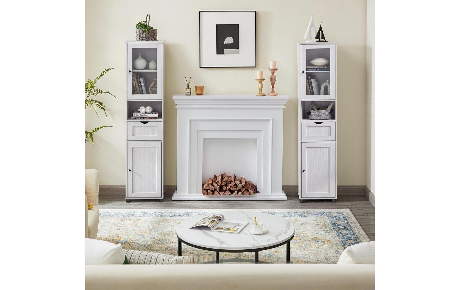 Vitrine Landhausstil 40 x 165 cm, Weiss<br>Schrank mit Glastür