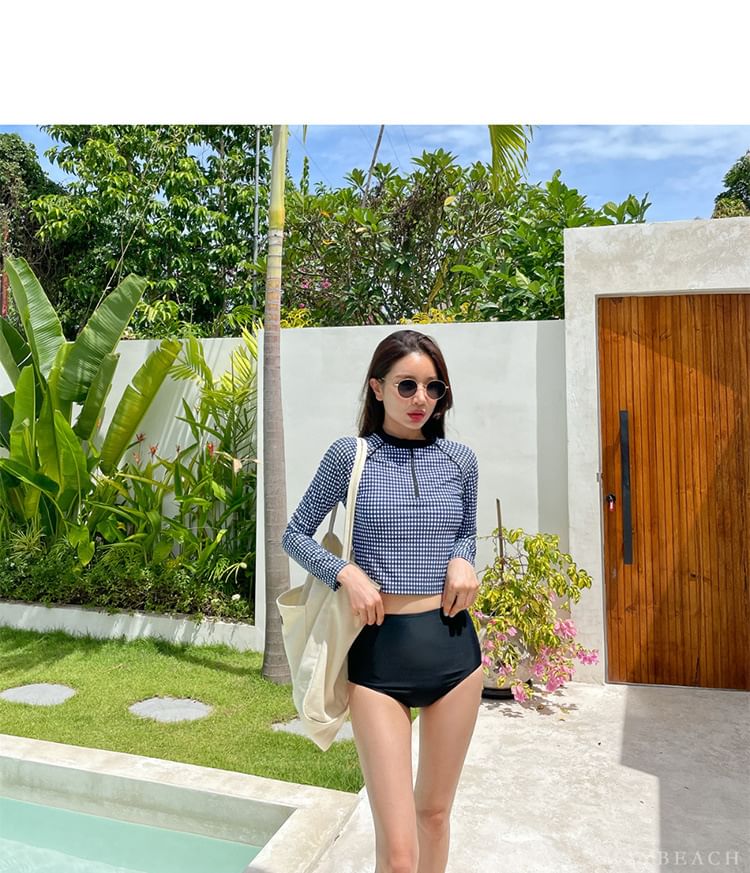 MALILA - Set: Rashguard met lange mouwen, ruitmotief en halve rits + effen onderkant