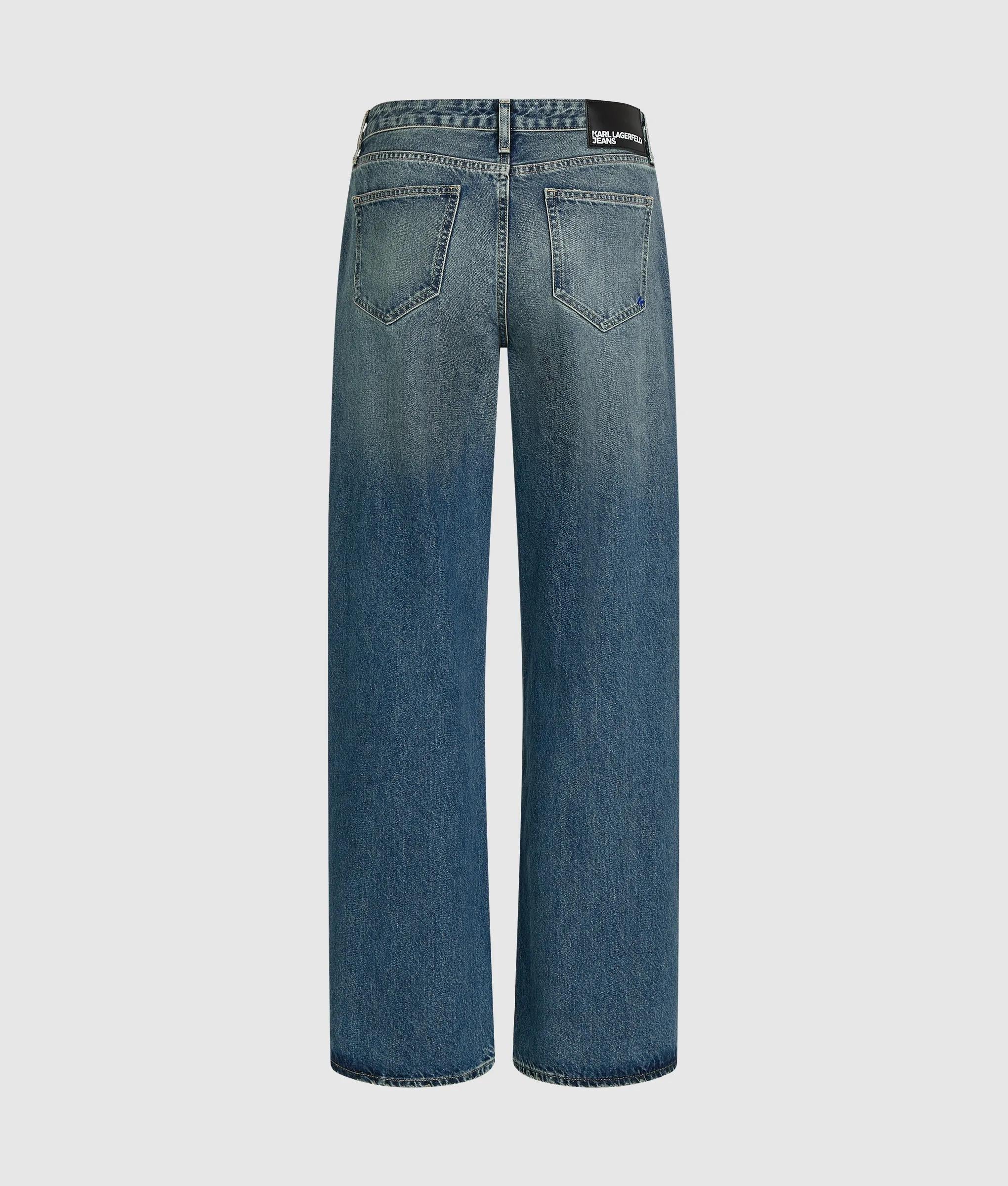 Relaxte jeans met halfhoge taille en verweerde details