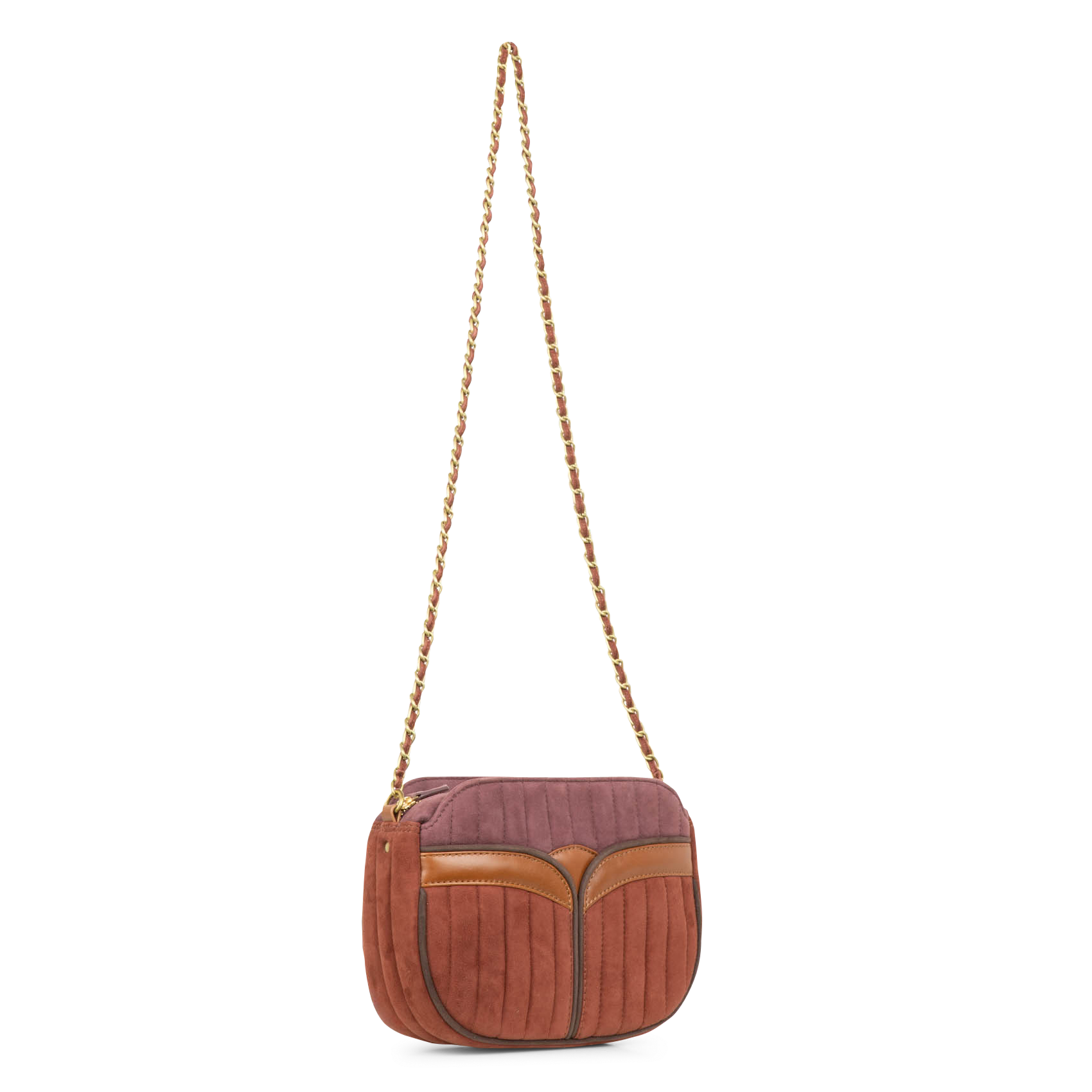 DIVINE - Sac arrondi matelassé et surpiqué en cuir| Marron