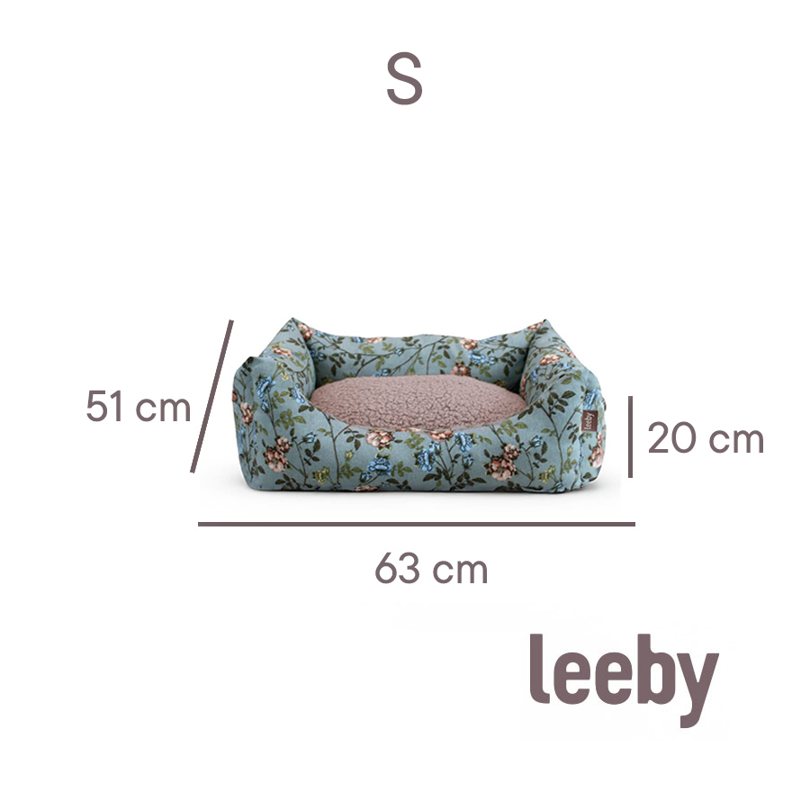 Cama para cães Leeby com capa removível e estampa floral turquesa.