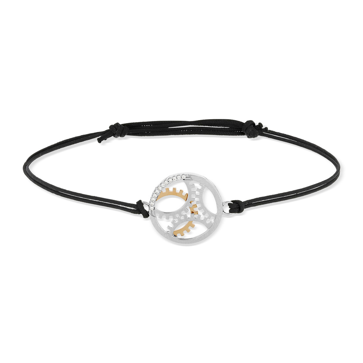Bracelet Vesontio 2 ors cordon noir diamants