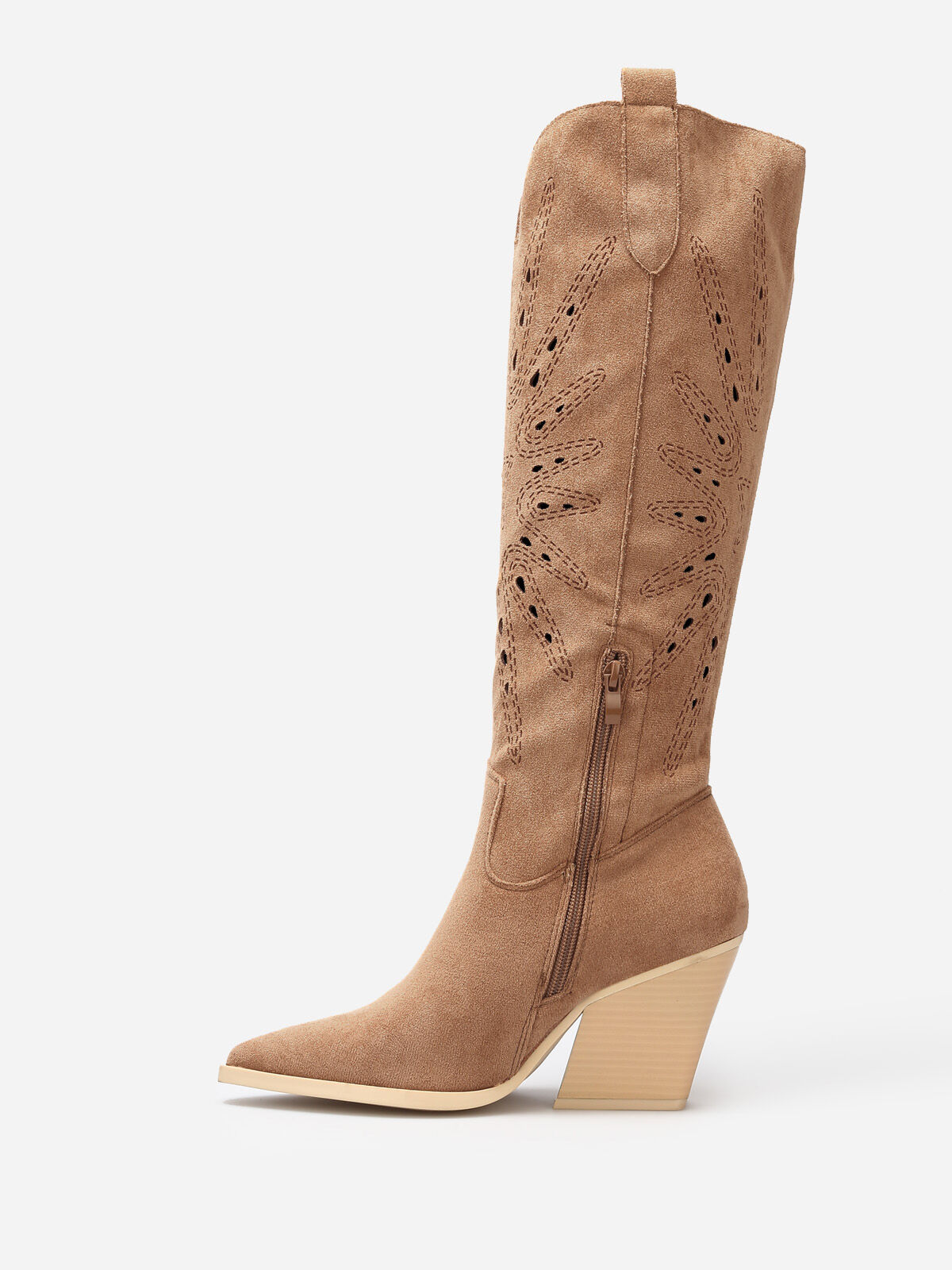 Bottes santiags en suédine ajourée- Camel