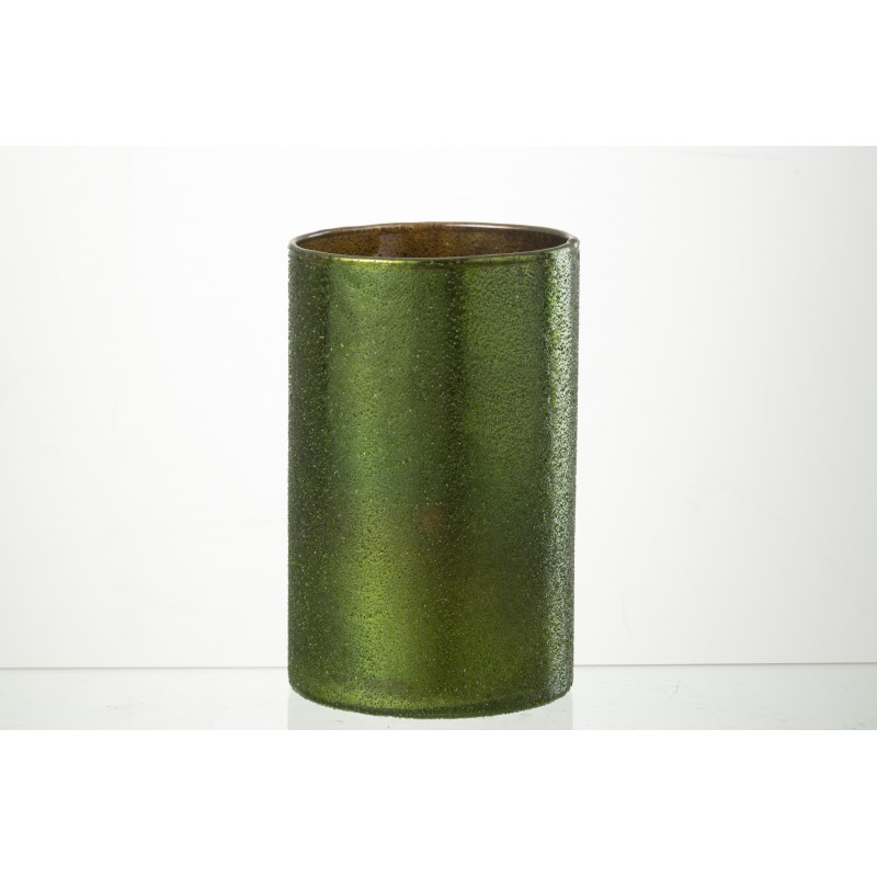 Photophore en verre vert 12x12x20 cm