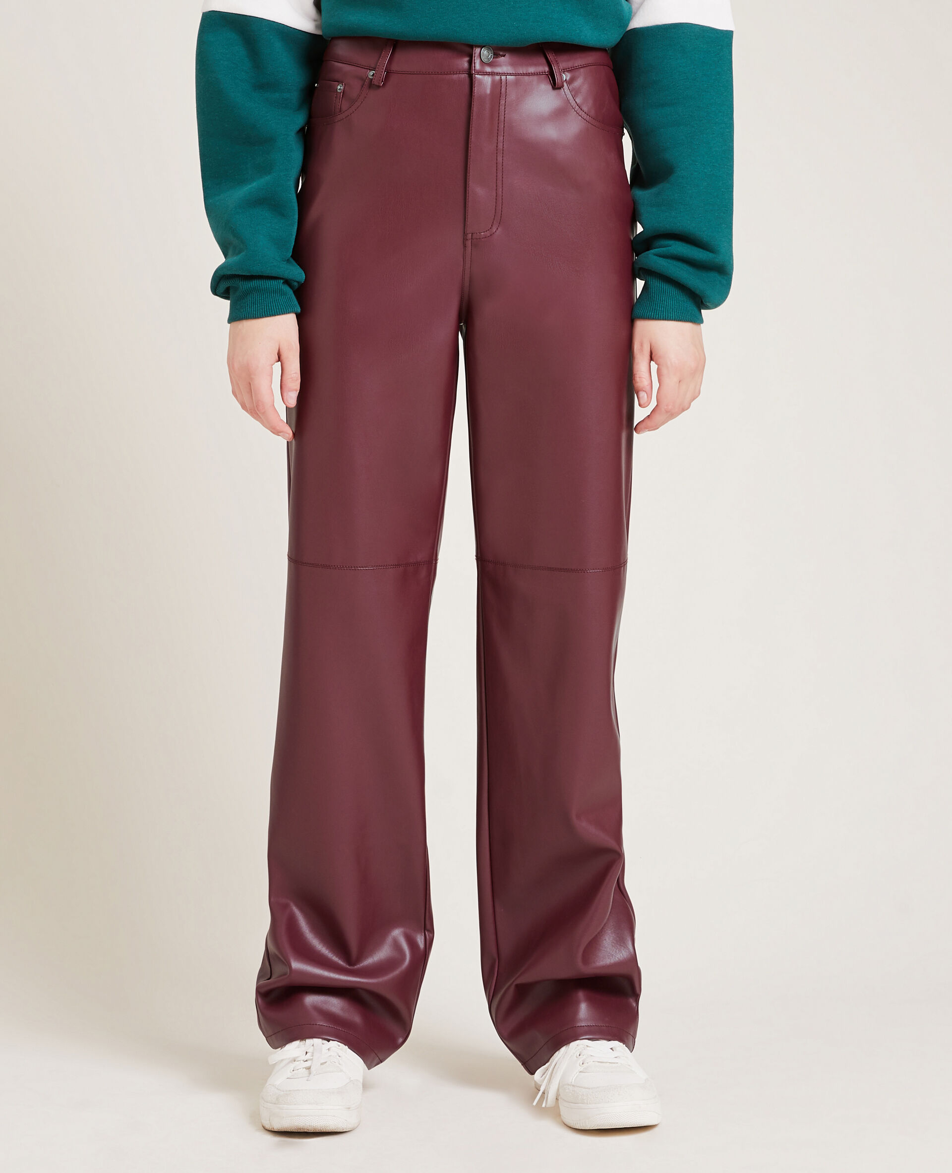 Pantalon droit en simili cuir - Bordeaux