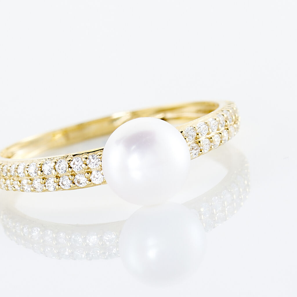 Bague Maria-francoise Or Jaune Perle De Culture Et Oxyde De Zirconium