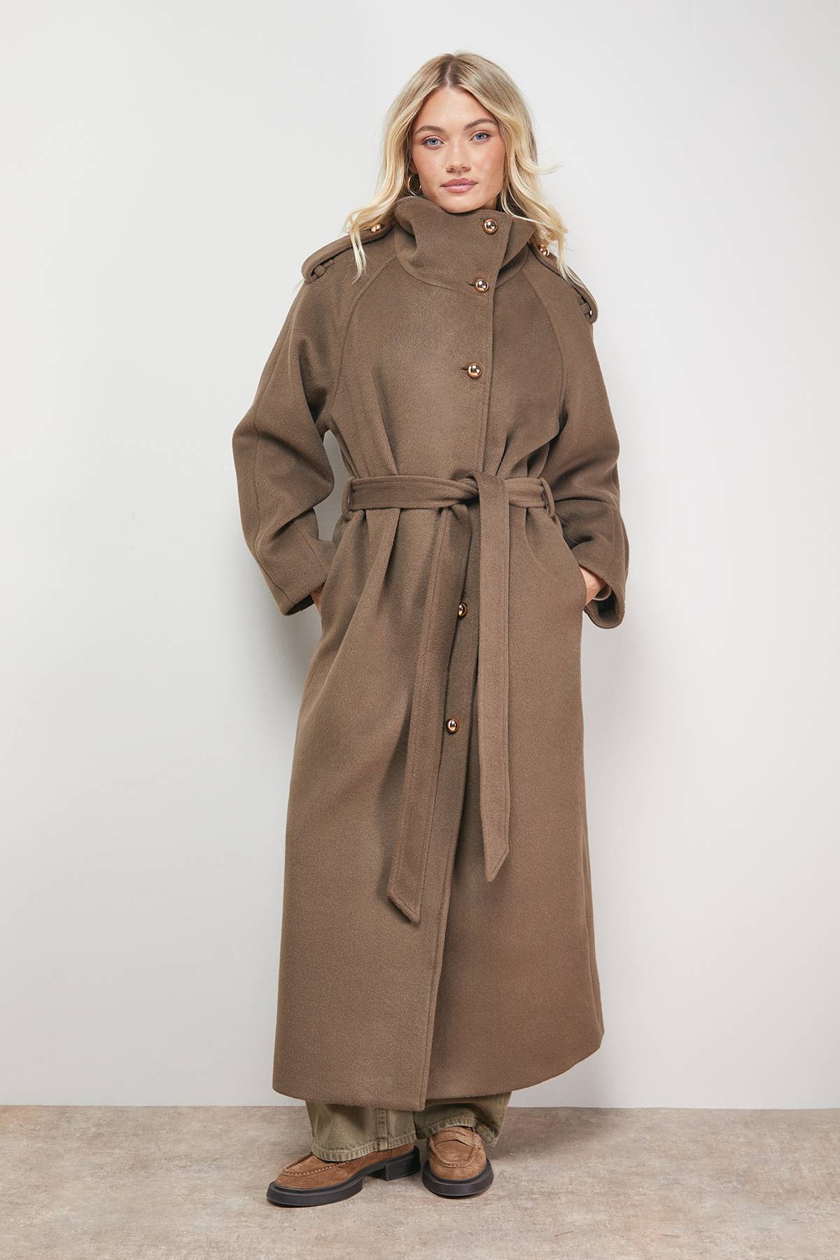 Oasis Manteau Ceinturé à Détail Manches Entonnoir