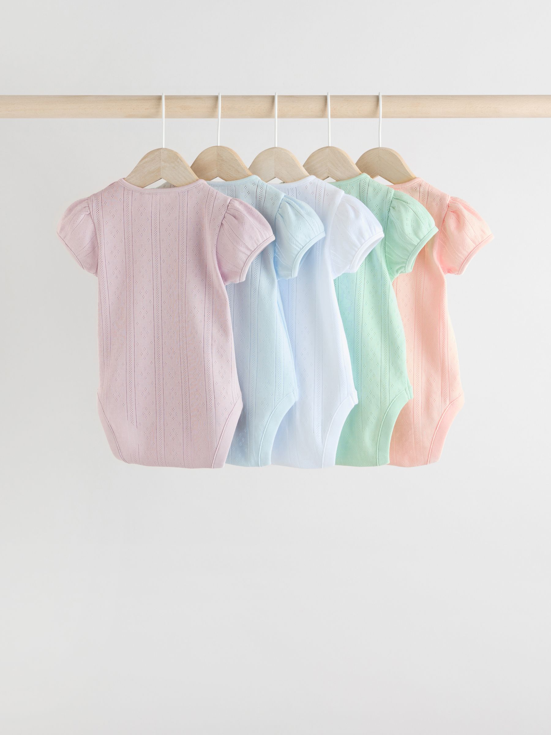 Pastel - 5 Pak Korte mouwen Pointelle Baby Bodysuits