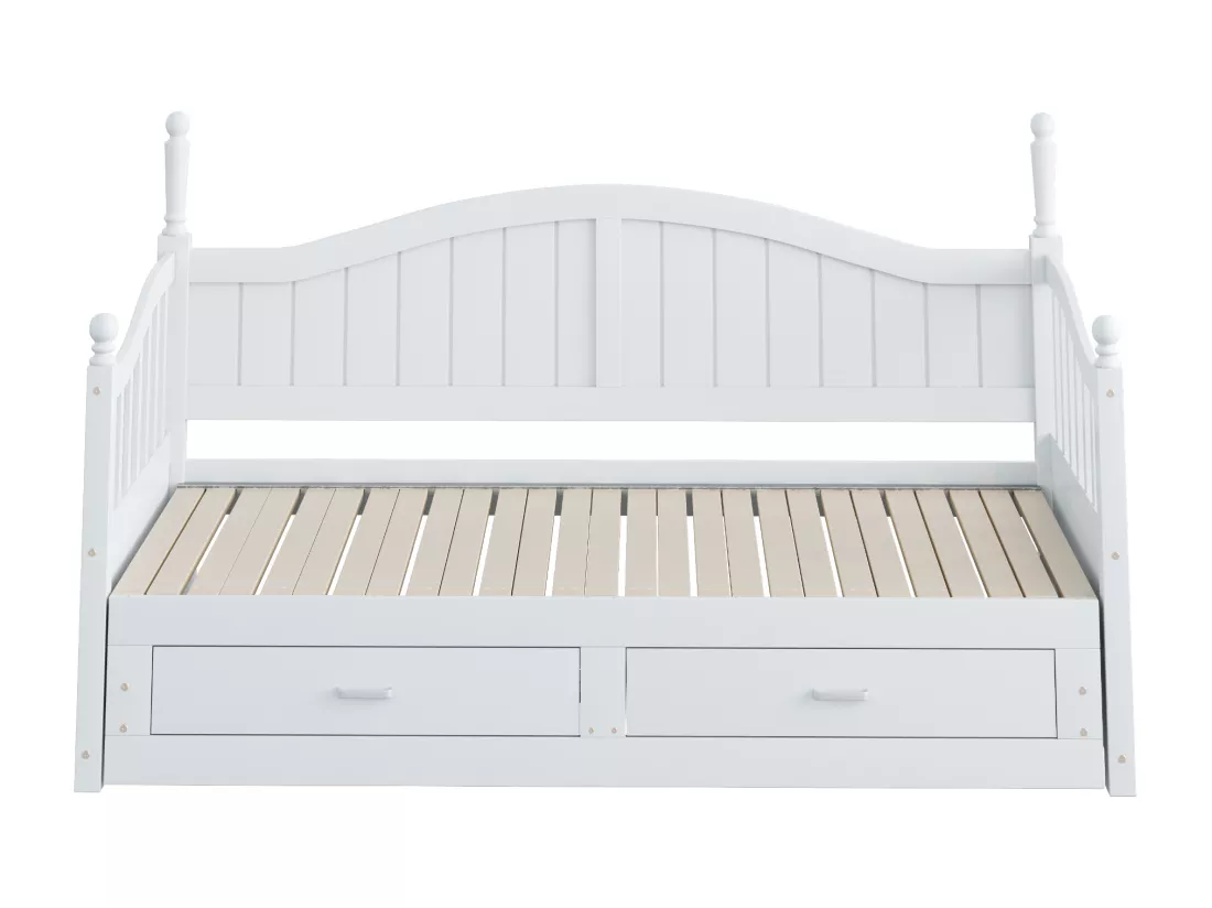 Canapé-lit pliant en bois massif 90/180x200 cm avec tiroirs et colonnes romaines - Blanc