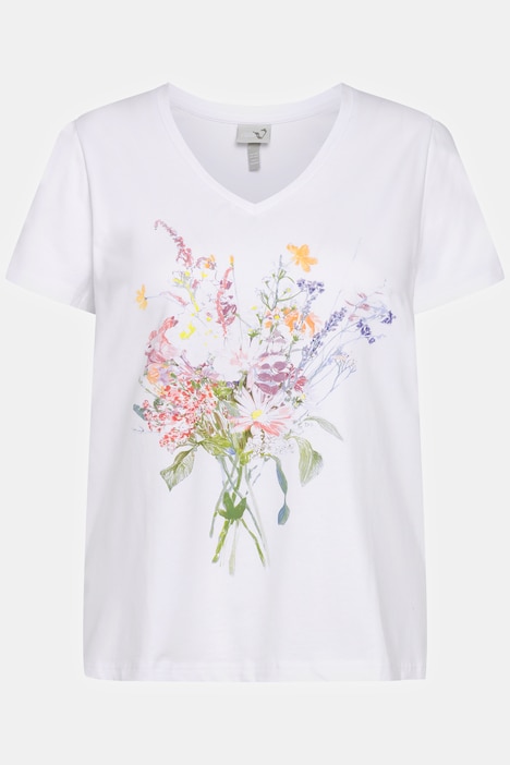 T-Shirt, Blumenstrauß, Classic, V-Ausschnitt, Halbarm
