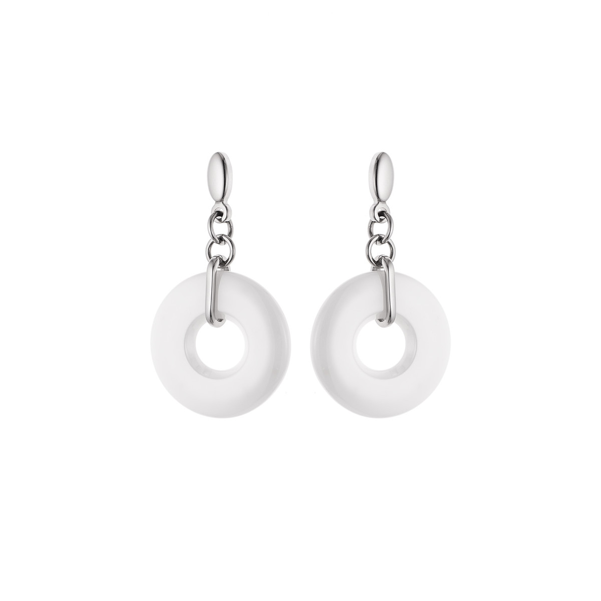 STELLA - Boucles d'Oreilles Pendantes - Motif Cercle Céramique blanche