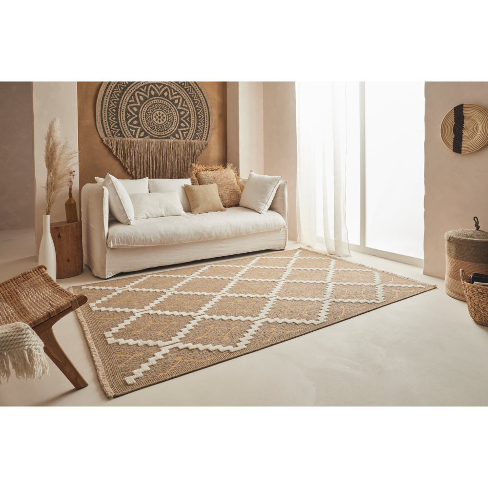 Tapis intérieur extérieur aspect jute jaune tulum 9041 290 x 200 cm