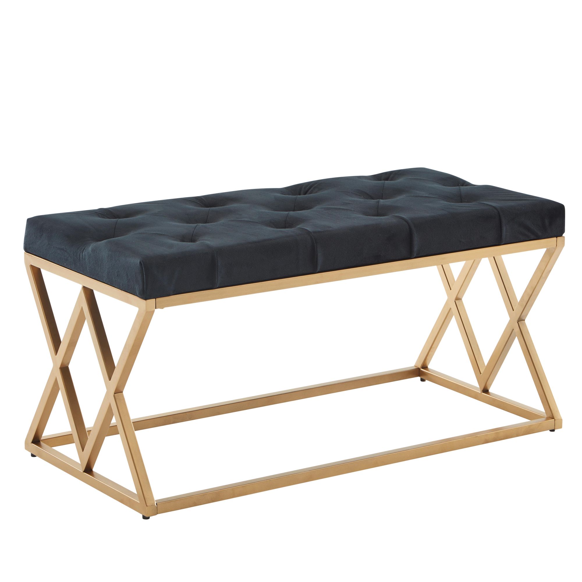 KADIMA DESIGN Elegante Samt Polsterbank, Chesterfieldmuster, goldenes Metallgestell, 90 cm Breite, kompakt und vielseitig