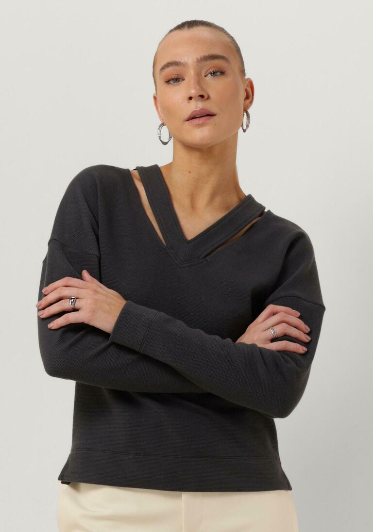 VANILIA grijze vanilia top v-neck cutout texture top