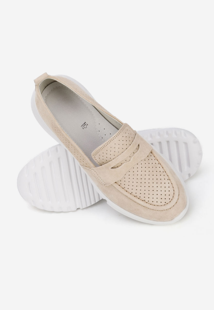 Mocassins femme en cuir beige Raluka