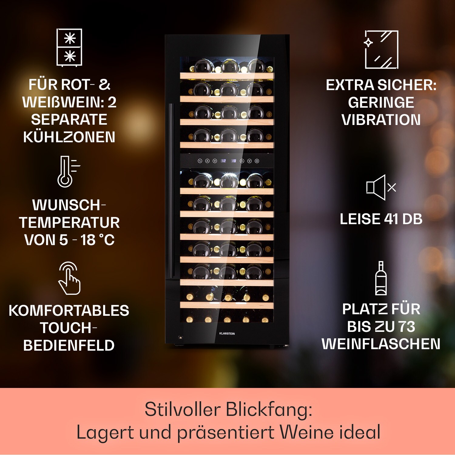 Barossa 73 Duo Weinkühlschrank 2 Zonen 192 Ltr 73 Fl Touch-Display 73 Liter