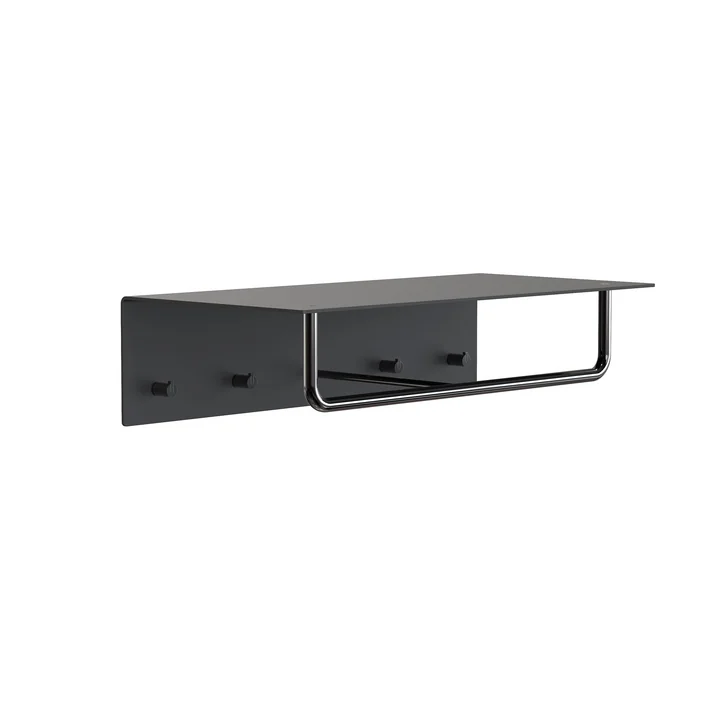 Frost - Unu Wandgarderobe mit Haken und Stange, 600 mm, schwarz / schwarz