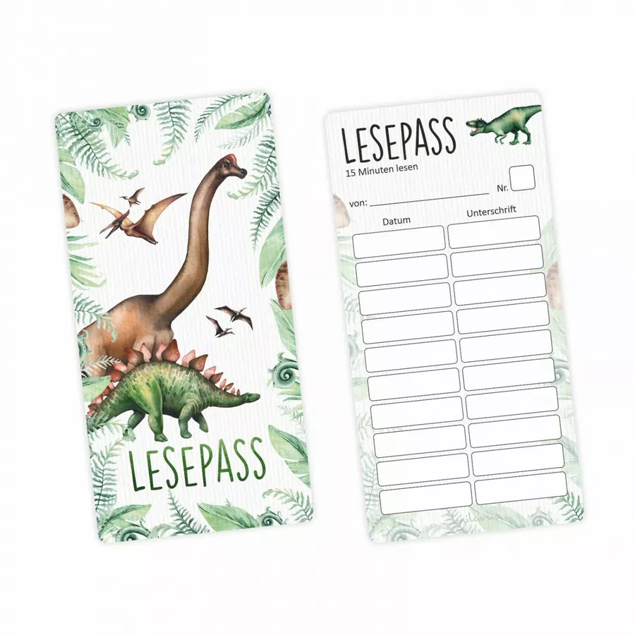 Nikima Lesepass Dinosaurier Lesezeichen zum lesen üben Grundschule  10-100 Stück 100 Stück