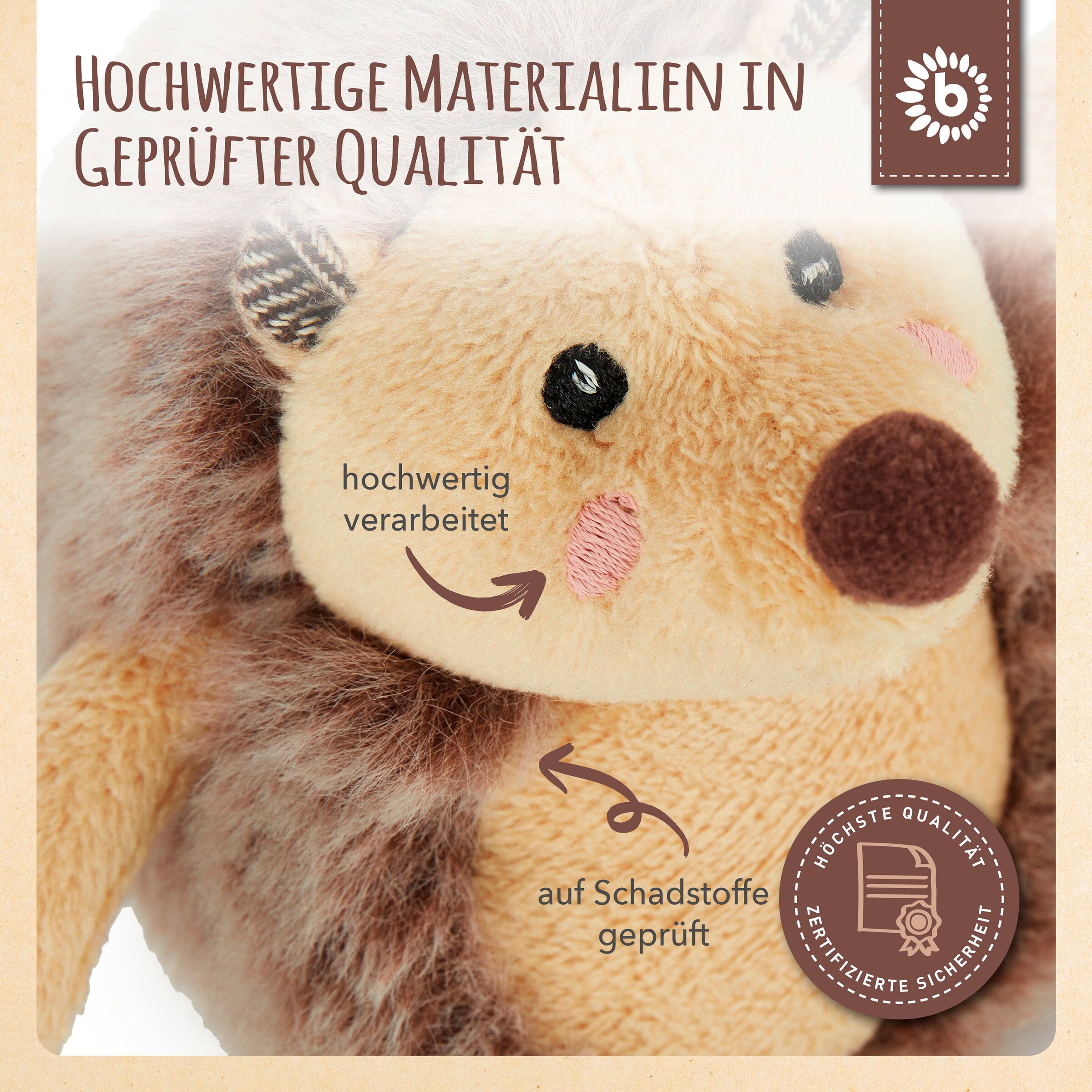 Bieco Plüsch Igel Spieltier mit Rassel - ab Geburt Braun