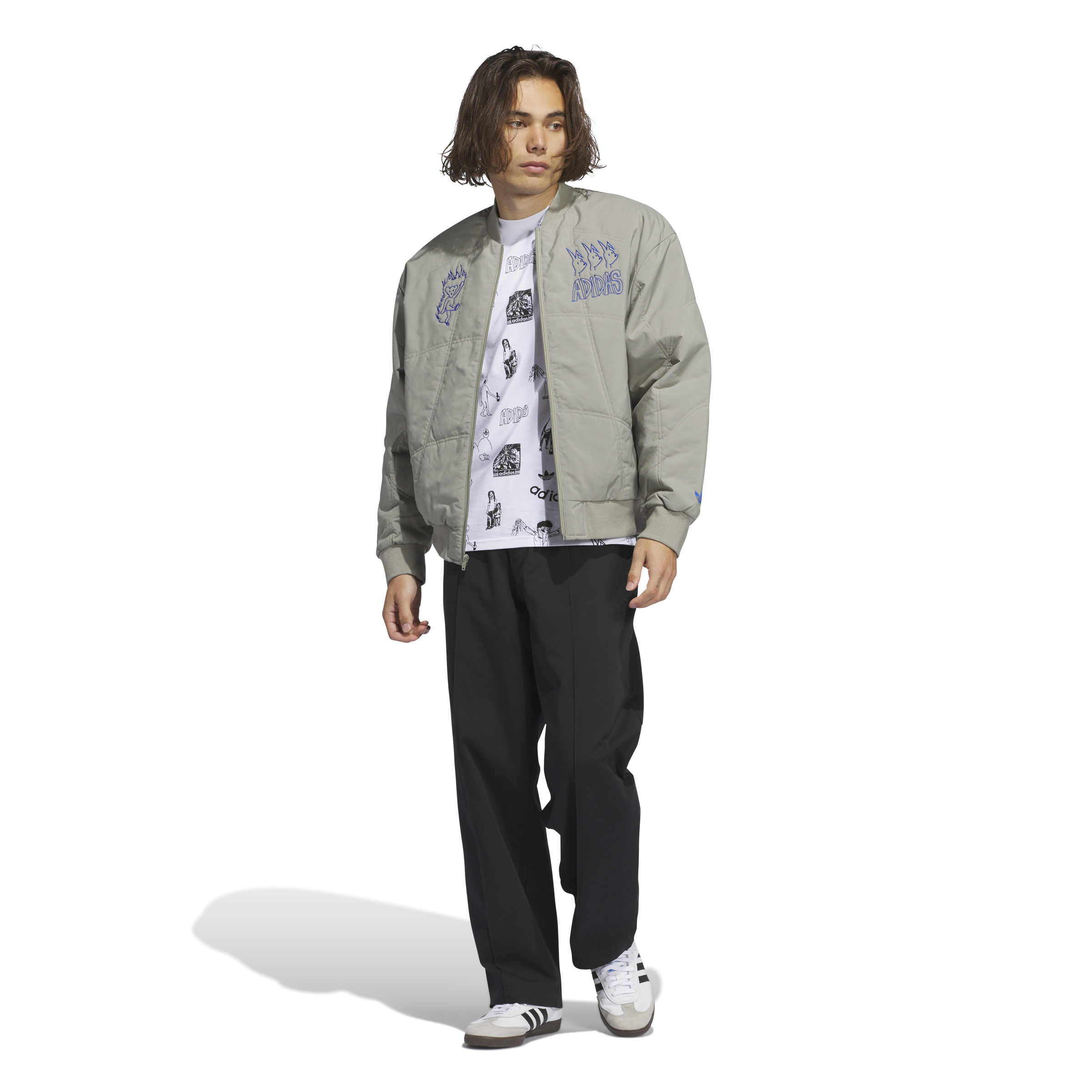 Adidas Skateboarding Dill Quilt Jacket Silver Pebble Royal Blue S