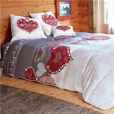 Couette DÉCO DOUBLE FACE motif cœurs - chaude - BECQUET CRÉATION.