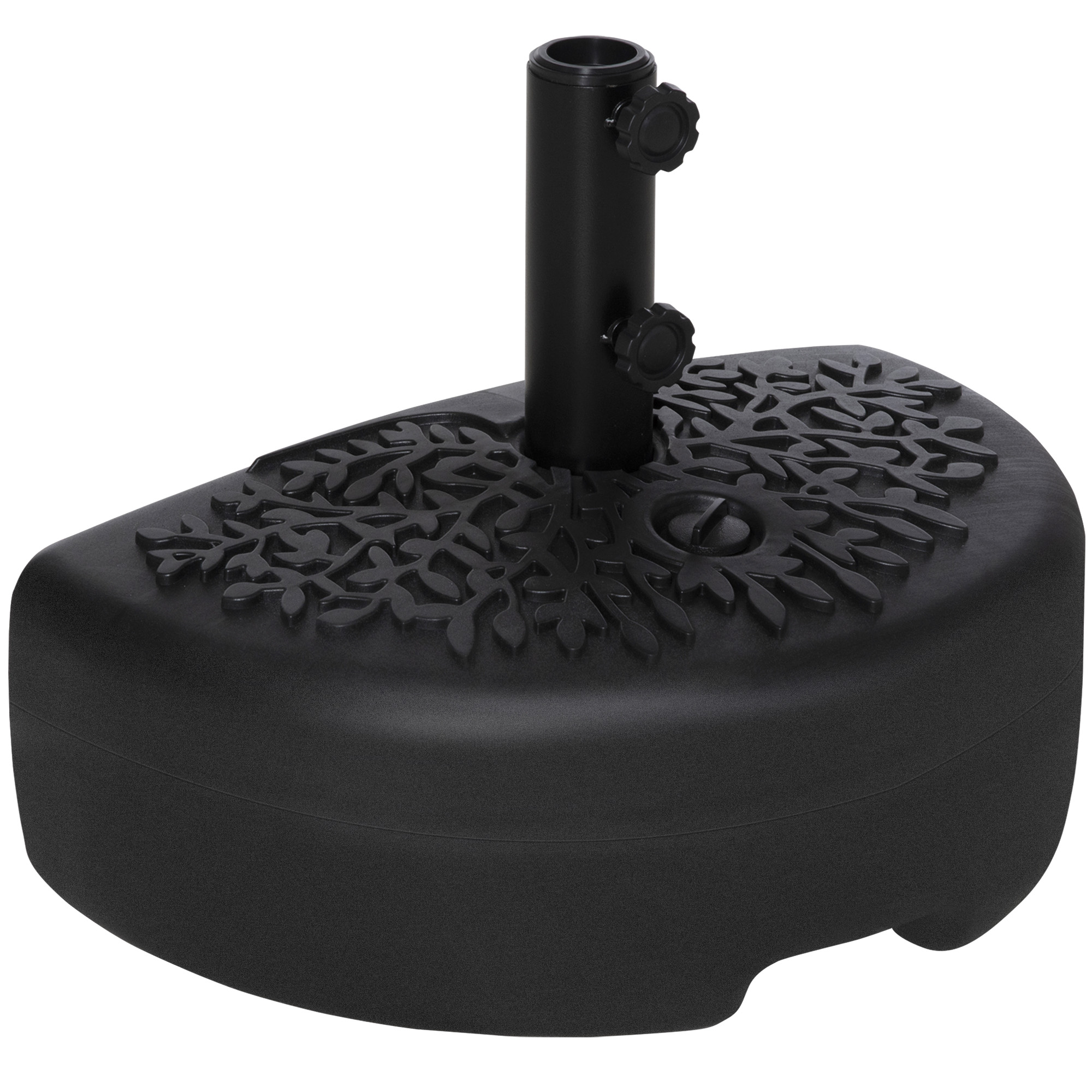 Base de parede para guarda-sol Outsunny Ø38/48 mm, suporte semicircular para guarda-sol, preenchível com 21 kg de areia ou 18 kg de água, para jardim, pátio, terraço e uso externo, 50x31x18 cm, preta