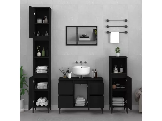 Meuble d'évier noir 80x33x60 cm bois d'ingénierie