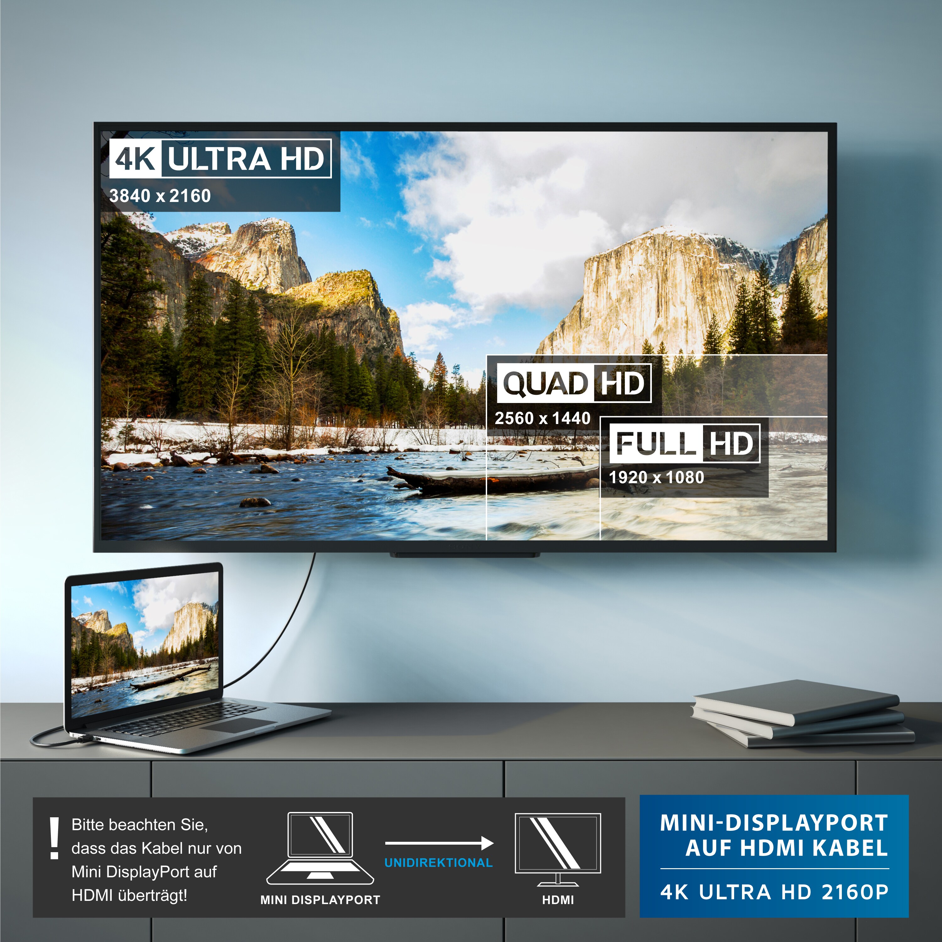 CSL Mini DisplayPort zu HDMI Typ A Audio- & Video-Kabel, Premium Full HD MiniDP Adapter Monitor Kabel - 3m