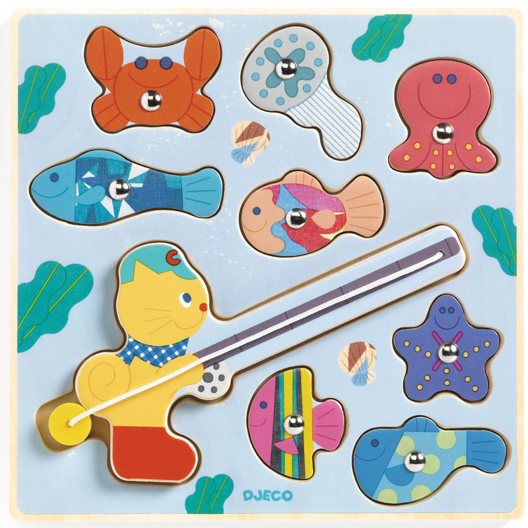 djeco 2-in-1 houten puzzel puzz & fish bariolo - 9st