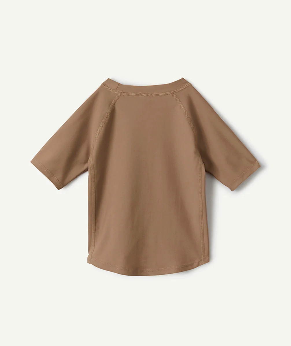 LASSIGT-SHIRT MANCHES COURTES BÉBÉ FILLE ANTI-UV MARRON AVEC MOTIF SOLEIL